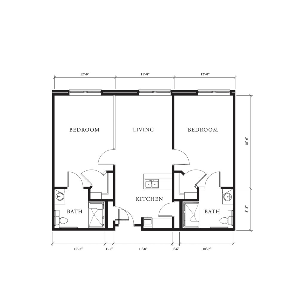 Assisted Living Two Bedroom Deluxe floor plan illustration.