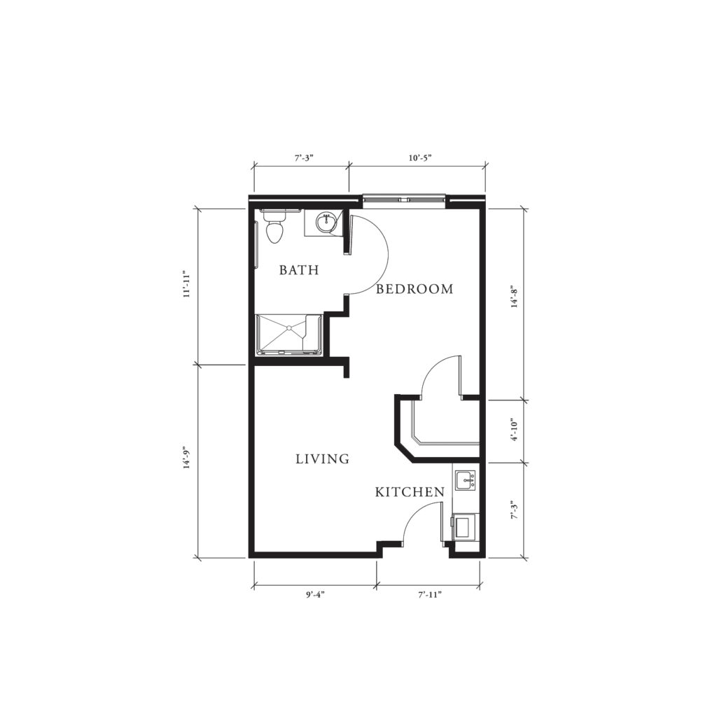 Assisted Living One Bedroom floor plan illustration.