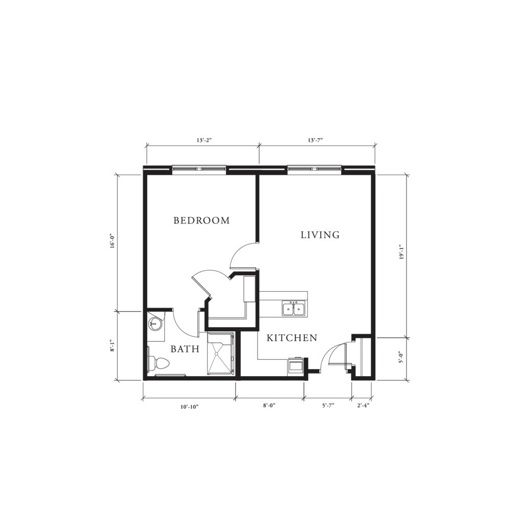 Assisted Living One Bedroom Deluxe floor plan illustration.