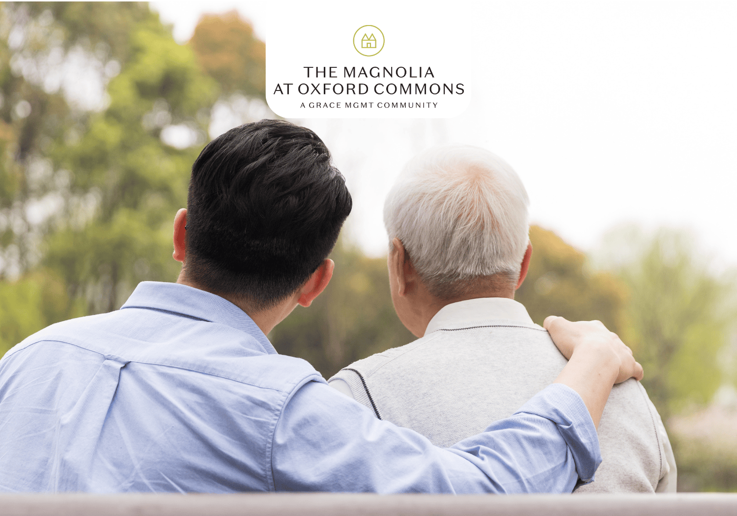 Magnolia - Father day lunch - The Magnolia at Oxford Commons young man and elderly man sitting on bench